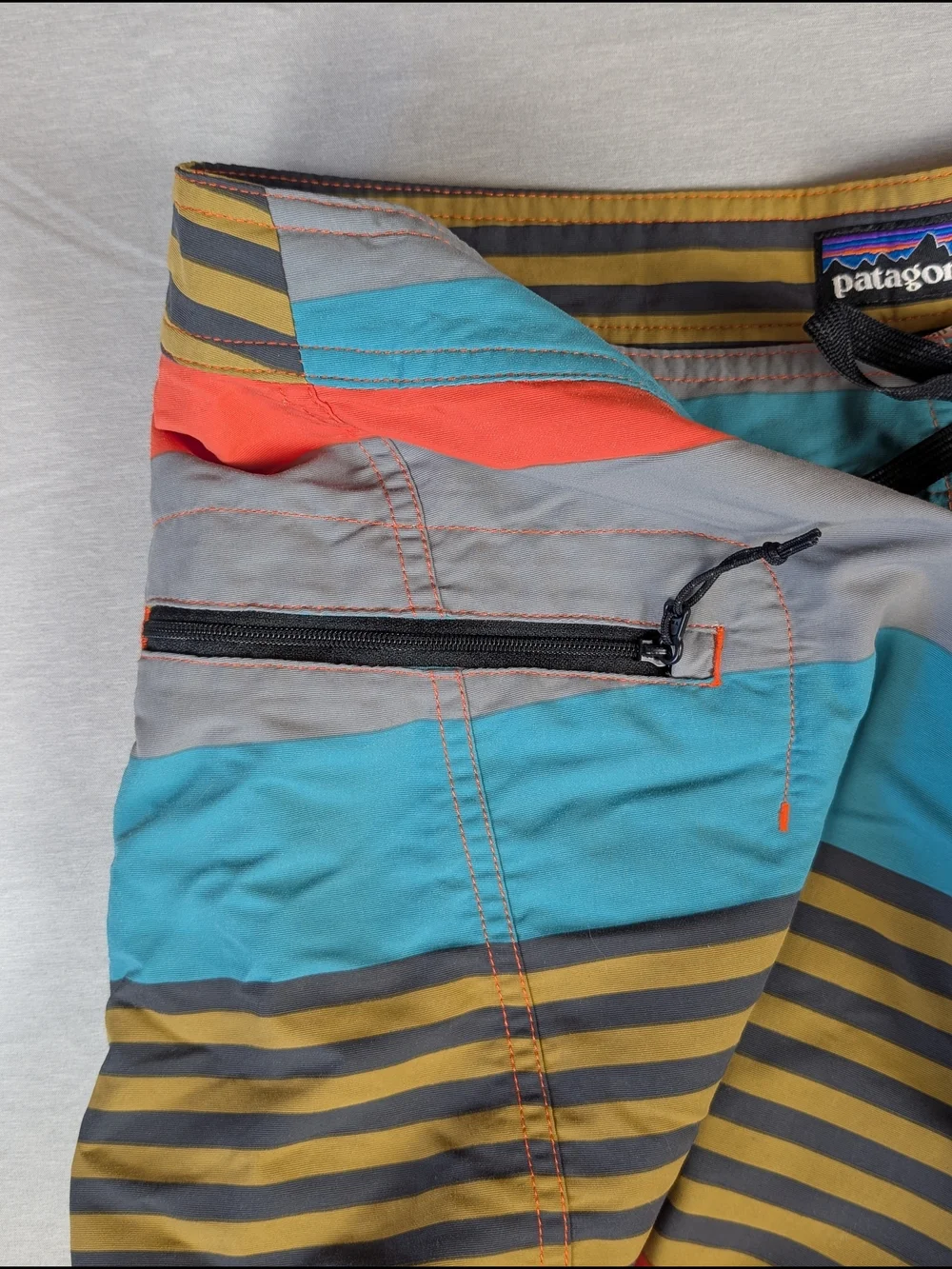 Patagonia Wavefarer‎ Board Shorts Men's Size 36 Striped Zipper Pocket